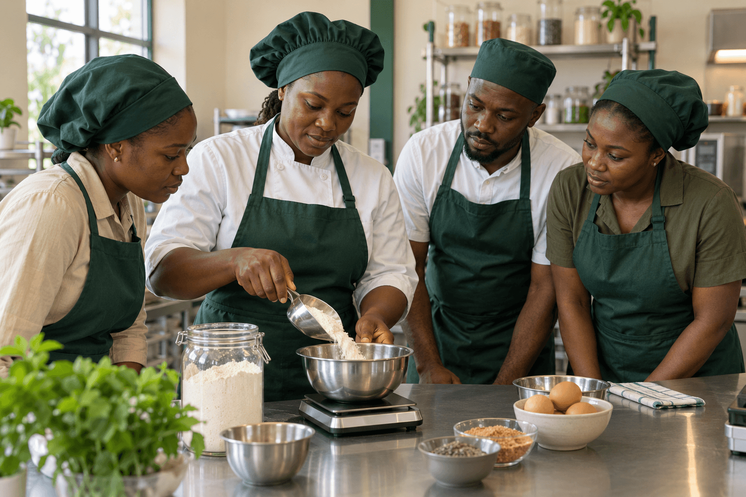 Chimert Academy trainees in a hands-on food processing session