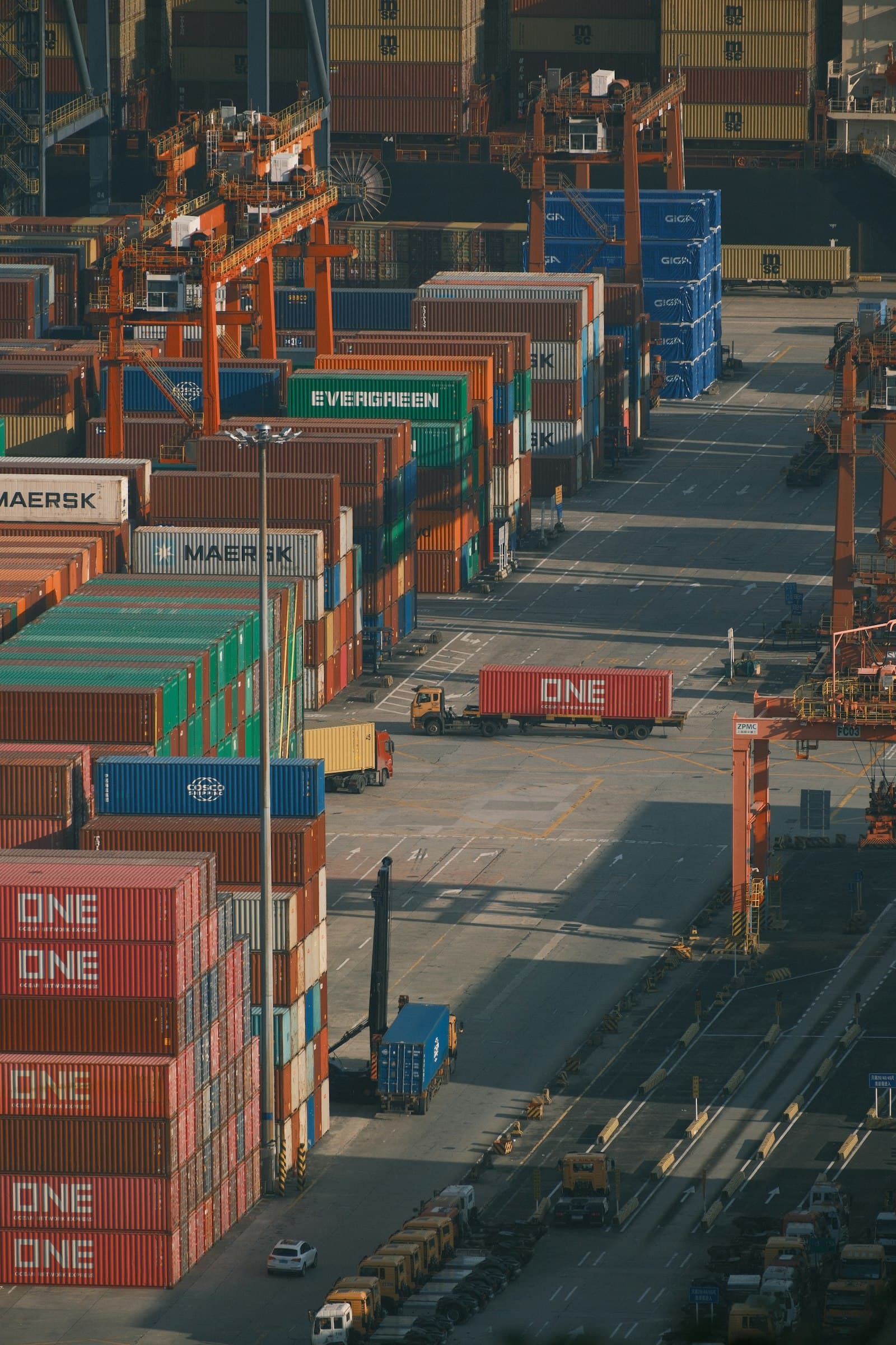 Shipping containers stacked at a port